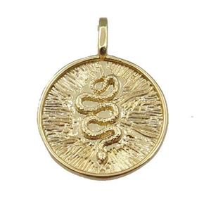 copper circle pendant with snake, gold plated, approx 20mm dia [FN21339]