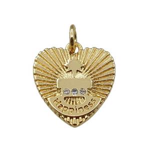 copper heart pendant pave zircon, happiness, gold plated, approx 13mm [FN21341]