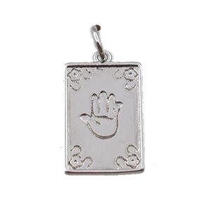 copper tarot card pendant with hand, platinum plated, approx 10-15mm [FN21344]