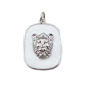 copper rectangle pendant with leopard, enamel, platinum plated, approx 16-20mm [FN21347]