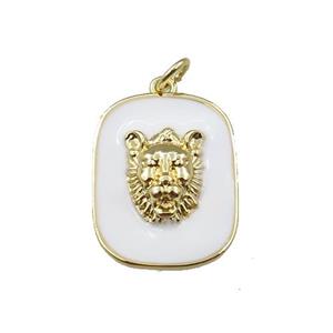 copper rectangle pendant with leopard, white enamel, gold plated, approx 16-20mm [FN21350]