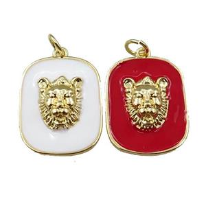 copper rectangle pendant with leo, enamel, mixed, gold plated, approx 16-20mm [FN21352]