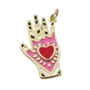 copper hand charm pendant, enamel, gold plated, approx 13.5-23mm [FN21353]