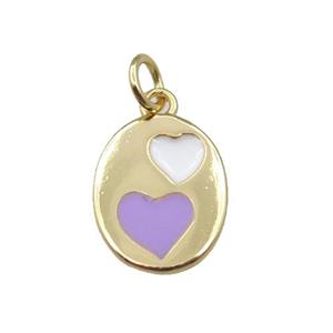 copper oval pendant with heart, enamel, gold plated, approx 10-12.5mm [FN21360]