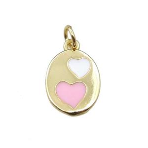 copper oval pendant with heart, enamel, gold plated, approx 10-12.5mm [FN21361]