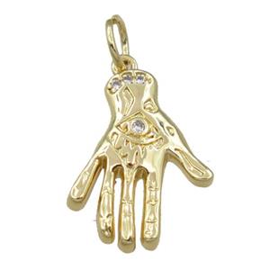 copper hand charm pendant paved zircon, gold plated, approx 15.5-20mm [FN21366]