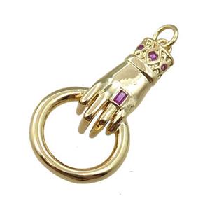 copper hand charm pendant paved zircon, gold plated, approx 15-25mm [FN21369]