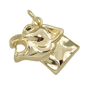 copper leopard head charm pendant, gold plated, approx 14-19mm [FN21372]