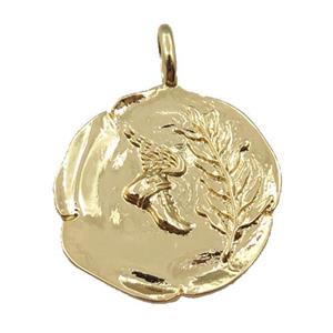 copper circle pendant, gold plated, approx 24mm dia [FN21378]
