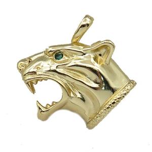 copper leopard head pendant, gold plated, approx 30mm [FN21380]