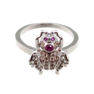 copper Ring pave zircon with frog, platinum plated, approx 12-16mm, 20mm dia [FN21381]