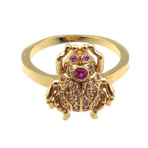copper Ring pave zircon with frog, gold plated, approx 12-16mm, 20mm dia [FN21382]