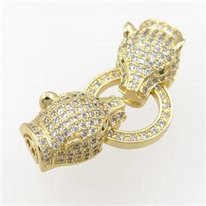 copper clasp pave zircon, foxhead, gold plated, approx 10-15mm, 35mm [FN21384]