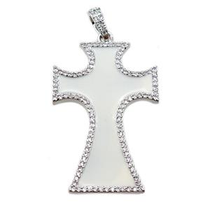 copper cross pendant pave zircon with white enameled, platinum plated, approx 24-37mm [FN21385]