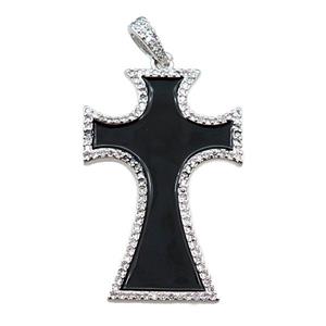 copper cross pendant pave zircon with black enameled, platinum plated, approx 24-37mm [FN21386]