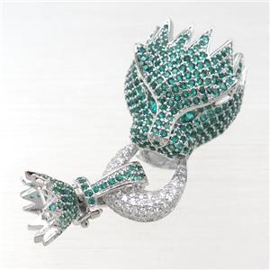 copper clasp pave green zircon, lion, platinum plated, approx 12mm, 20-22mm [FN21396]