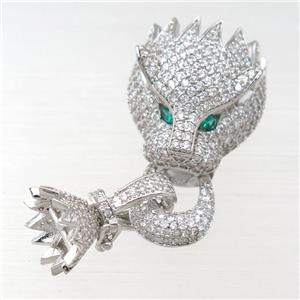 copper clasp pave zircon, lion, platinum plated, approx 12mm, 20-22mm [FN21402]