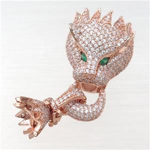 copper clasp pave zircon, lion, rose gold, approx 12mm, 20-22mm [FN21403]