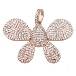 copper butterfly pendant pave zircon, rose gold, approx 26-38mm [FN21406]