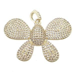 copper butterfly pendant pave zircon, gold plated, approx 26-38mm [FN21407]