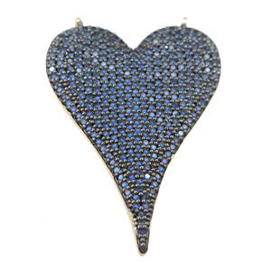 copper heart pendant pave blue zircon with 2loops, gold plated, approx 25-37mm [FN21412]