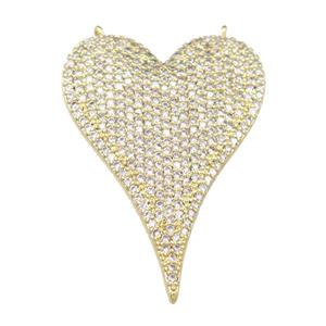 copper heart pendant pave zircon with 2loops, gold plated, approx 25-37mm [FN21416]
