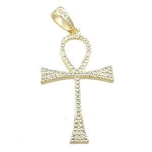 Copper Ankh Cross Pendant Pave Zircon Gold Plated, approx 22-36mm [FN21418]