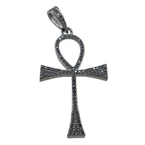 Copper Ankh Cross Pendant Pave Zircon Black Plated, approx 22-36mm [FN21419]