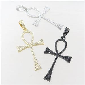 Copper Ankh Cross Pendant Pave Zircon Mixed, approx 22-36mm [FN21420]