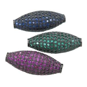 copper barrel beads pave zircon, mixed, black plated, approx 11-27mm [FN21432]