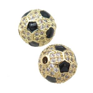 copper football beads pave zircon Sport round, gold plated, approx 12mm dia [FN21442]