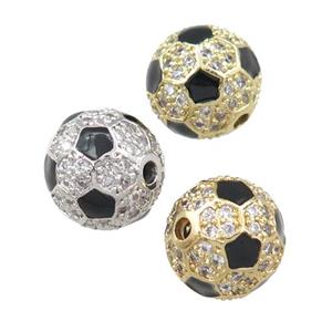 copper football beads pave zircon Sport round, mixed, approx 12mm dia [FN21443]