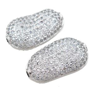 copper peanut beads pave zircon, platinum plated, approx 15-25mm [FN21445]