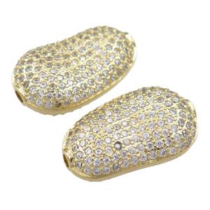 copper peanut beads pave zircon, gold plated, approx 15-25mm [FN21446]