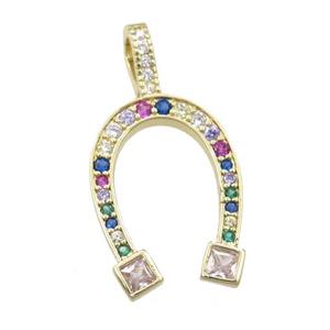 copper horseshoe pendant pave zircon, gold plated, approx 15-20mm [FN21453]