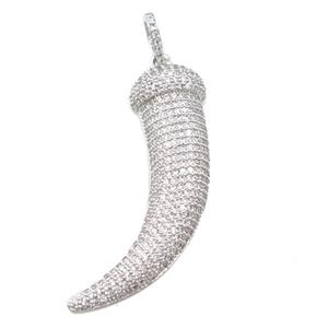copper Horn pendant pave zircon, platinum plated, approx 10-45mm [FN21454]