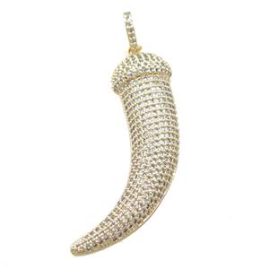 copper Horn pendant pave zircon, gold plated, approx 10-45mm [FN21455]