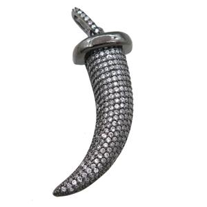copper Horn pendant pave zircon, black plated, approx 10-45mm [FN21456]