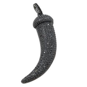 copper Horn pendant pave zircon, black plated, approx 10-45mm [FN21457]