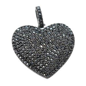 copper heart pendant pave zircon, black plated, approx 22-24mm [FN21459]