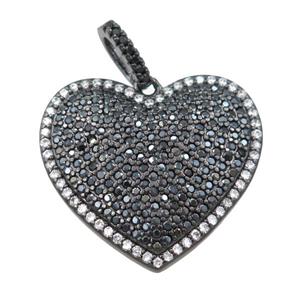 copper heart pendant pave zircon, black plated, approx 22-24mm [FN21460]