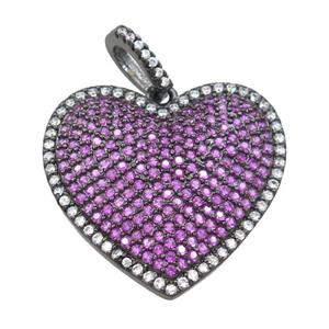 copper heart pendant pave hotpink zircon, black plated, approx 22-24mm [FN21461]
