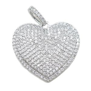 copper heart pendant pave zircon, platinum plated, approx 22-24mm [FN21462]