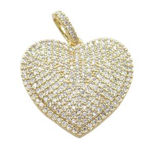 copper heart pendant pave zircon, gold plated, approx 22-24mm [FN21463]