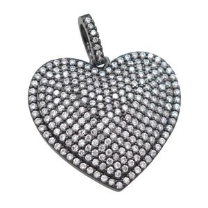 copper heart pendant pave zircon, black plated, approx 22-24mm [FN21464]