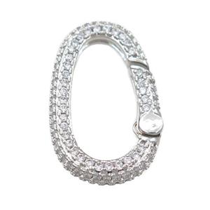 copper Carabiner Clasp pave zircon, platinum plated, approx 15-25mm [FN21466]