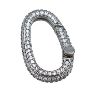 copper Carabiner Clasp pave zircon, black plated, approx 15-25mm [FN21468]
