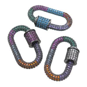 copper Carabiner Clasp pave zircon, black plated, mix, approx 16-29mm [FN21474]