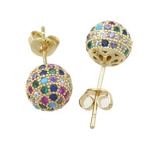 copper Stud Earring paved zircon, gold plated, approx 8mm [FN21475]