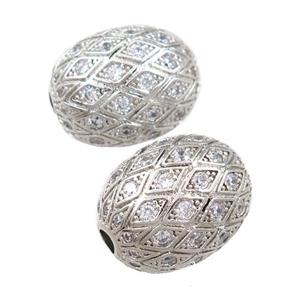 copper barrel beads pave zircon, platinum plated, approx 15-19mm [FN21476]